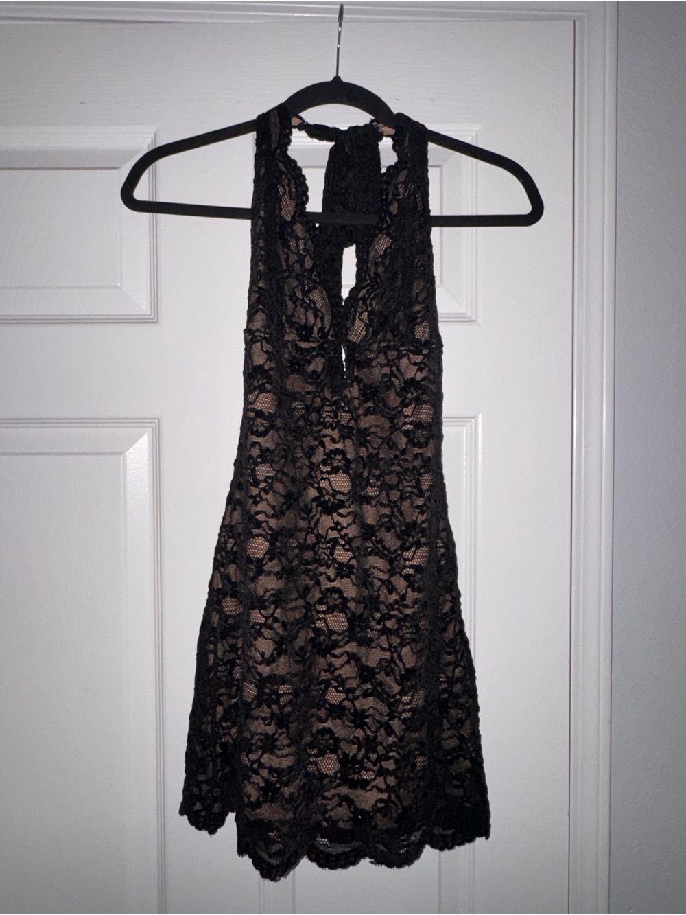 Edikted Black Lace Halter Mini Dress with Nude Lining (it’s never been worn)